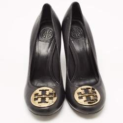 Pre Owned Tory Burch Black Leather Chelsea Wedge Pumps Size 40.5