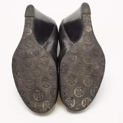 Pre Owned Tory Burch Black Leather Chelsea Wedge Pumps Size 40.5