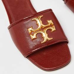 Pre Owned Tory Burch Brown Leather Eleanor Flat Slides Size 36.5