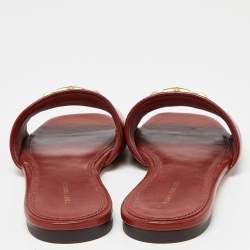 Pre Owned Tory Burch Brown Leather Eleanor Flat Slides Size 36.5