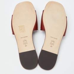 Pre Owned Tory Burch Brown Leather Eleanor Flat Slides Size 36.5