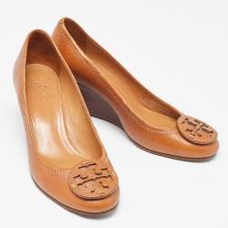 Pre Owned Tory Burch Brown Leather Sally Wedge Pumps Size 36
