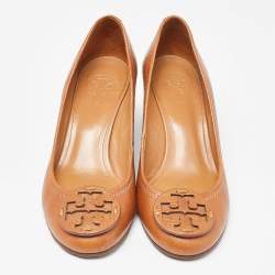 Pre Owned Tory Burch Brown Leather Sally Wedge Pumps Size 36