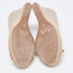 Pre Owned Tory Burch Grey Canvas Jackie Bow Espadrille Wedge Pumps Size 37