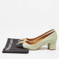 Pre Owned Tory Burch Green/Black  Patent and Leather Chelsea Pumps Size 37.5