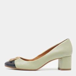 Pre Owned Tory Burch Green/Black  Patent and Leather Chelsea Pumps Size 37.5