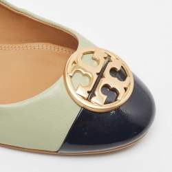 Pre Owned Tory Burch Green/Black  Patent and Leather Chelsea Pumps Size 37.5