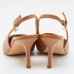 Pre Owned Tory Burch Brown/Gold Leather Penelope Slingback Pumps Size 38