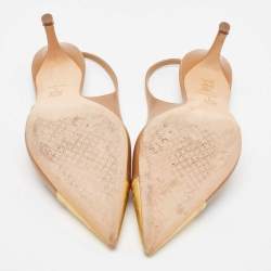 Pre Owned Tory Burch Brown/Gold Leather Penelope Slingback Pumps Size 38