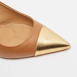 Pre Owned Tory Burch Brown/Gold Leather Penelope Slingback Pumps Size 38