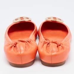 Tory Burch Orange Leather Minnie Scrunch Ballet Flats Size 36.5 