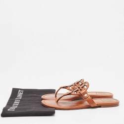 Pre Owned Tory Burch Brown Leather Thong Flat Slides Size 36.5