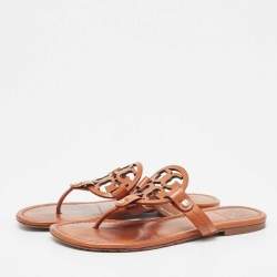 Pre Owned Tory Burch Brown Leather Thong Flat Slides Size 36.5