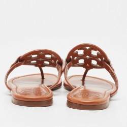Pre Owned Tory Burch Brown Leather Thong Flat Slides Size 36.5