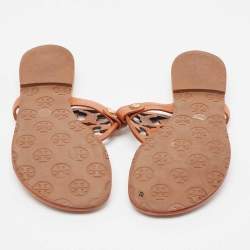Pre Owned Tory Burch Brown Leather Thong Flat Slides Size 36.5