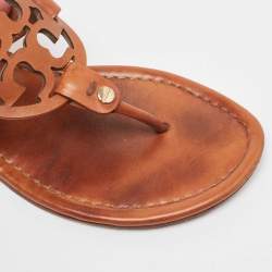 Pre Owned Tory Burch Brown Leather Thong Flat Slides Size 36.5