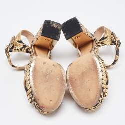 Pre Owned Tory Burch Gold/Black Brocade Fabric Loretta Sandals Size 36