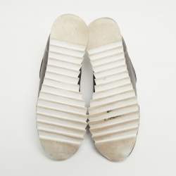 Pre Owned Tory Burch Grey/Beige Neoprene And Mesh Storm Cloud Crystal Embellished Slip On Sneakers Size 38