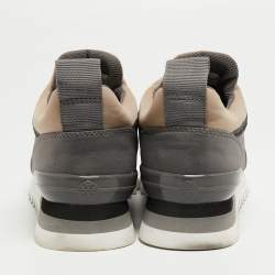 Pre Owned Tory Burch Grey/Beige Neoprene And Mesh Storm Cloud Crystal Embellished Slip On Sneakers Size 38