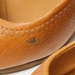 Pre Owned Tory Burch Beige Leather Reva Peep Toe Wedge Pumps Size 36