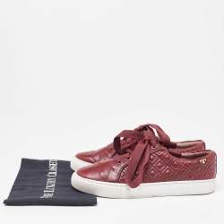 Pre Owned Tory Burch Red Quilted Leather Marion Lace Up Sneakers Size 39