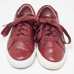 Pre Owned Tory Burch Red Quilted Leather Marion Lace Up Sneakers Size 39