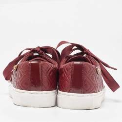 Pre Owned Tory Burch Red Quilted Leather Marion Lace Up Sneakers Size 39