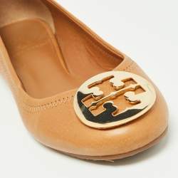Pre Owned Tory Burch Brown Leather Reva Pebbled Ballet Flats Size 35.5