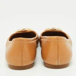 Pre Owned Tory Burch Brown Leather Reva Pebbled Ballet Flats Size 35.5