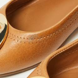 Pre Owned Tory Burch Brown Leather Reva Pebbled Ballet Flats Size 35.5