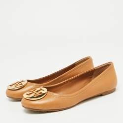 Pre Owned Tory Burch Brown Leather Reva Pebbled Ballet Flats Size 35.5