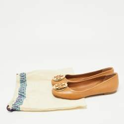 Pre Owned Tory Burch Brown Leather Reva Pebbled Ballet Flats Size 35.5