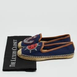 Pre Owned Tory Burch Navy Blue Canvas And Leather Espadrilles Flats Size 38