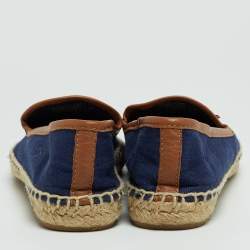 Pre Owned Tory Burch Navy Blue Canvas And Leather Espadrilles Flats Size 38