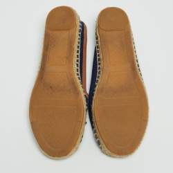 Pre Owned Tory Burch Navy Blue Canvas And Leather Espadrilles Flats Size 38