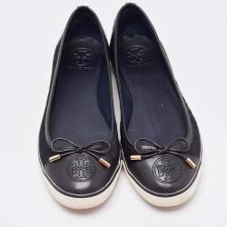Pre Owned Tory Burch Black Calf Hair and Leather Cap Toe Skyler Flats Size 39