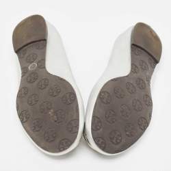 Pre Owned Tory Burch Metallic Silver Leather Reva Scrunch Ballet Flats Size 39