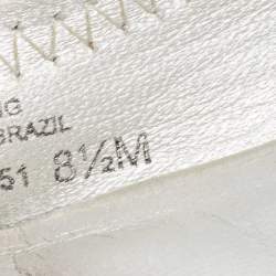 Pre Owned Tory Burch Metallic Silver Leather Reva Scrunch Ballet Flats Size 39