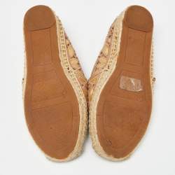 Pre Owned Tory Burch Beige/Gold Lace and Leather Espadrille Flats Size 36.5