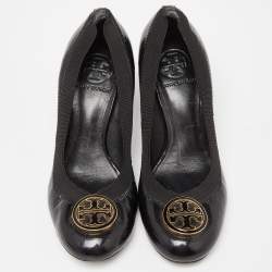 Pre Owned Tory Burch Black Patent Leather Caroline Scrunch Pumps Size 37.5