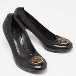 Pre Owned Tory Burch Black Patent Leather Caroline Scrunch Pumps Size 37.5
