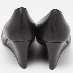 Pre Owned Tory Burch Black Leather and Patent Cap Toe Wedge Pumps Size 40