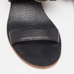 Pre Owned Tory Burch Black Leather Wedge Slingback Sandals Size 38.5