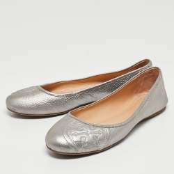 Tory Burch Silver Leather Lowell Ballet Flats Size 38