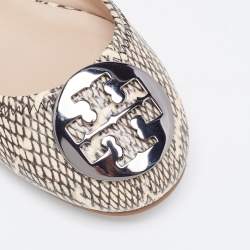 Pre Owned Tory Burch Black/Cream Python Embossed Reva Ballet Flats Size 37.5