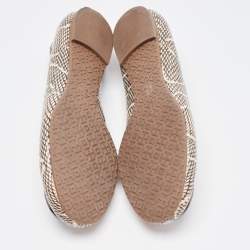Pre Owned Tory Burch Black/Cream Python Embossed Reva Ballet Flats Size 37.5
