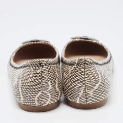 Pre Owned Tory Burch Black/Cream Python Embossed Reva Ballet Flats Size 37.5