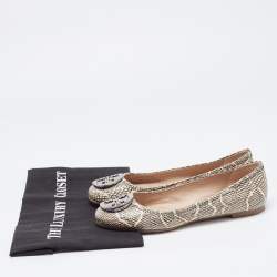 Pre Owned Tory Burch Black/Cream Python Embossed Reva Ballet Flats Size 37.5