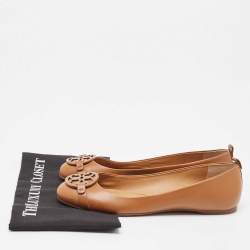 Pre Owned Tory Burch Brown Leather Gabriel Ballet Flats Size 39.5