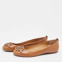 Pre Owned Tory Burch Brown Leather Gabriel Ballet Flats Size 39.5